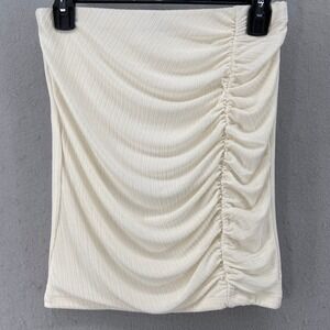 Naked Wardrobe Skirt Sz L Cream Ruched‎ Mini Ribbed Texture Bodycon Clubbing